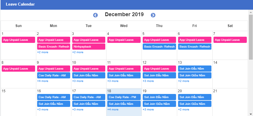 Leave Calendar - Synergix E1 ERP System Updates | December 2019